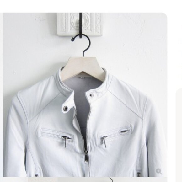 Women's White Leather Jacket - Picture 6 of 16